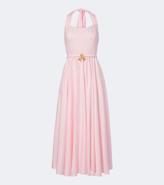 Oscar De La Renta Pleated cotton poplin sateen midi dress