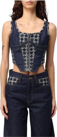 Amiri Sleeveless Tops, female, Blue, Size: XS Blue Denim Corset Top Sleeveless