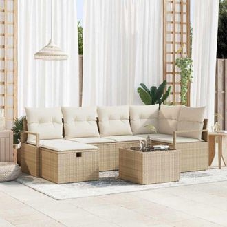 vidaXL Vidaxl - Conjunto De Sof&aacute; De Jard&iacute;n Con Coj&iacute;n 7 Pcs Beige Polirat&aacute;n