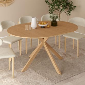 IDMarket Alix Mesa De Comedor Redonda Extensible Para 4-8 Personas Con Pata De Ara&ntilde;a Efecto Madera De Haya 110-150 Cm