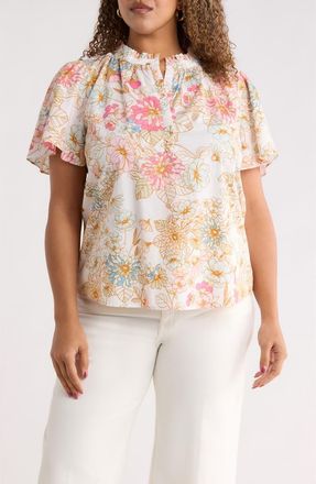 Sugarlips Day Lily Floral Ruffle Top in Off-White-Multi at Nordstrom, Size 3 X