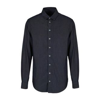 Giorgio Armani Indigo Blue Cotton Slub Shirt