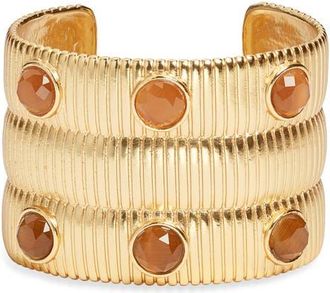 Karine Sultan Mocha Ribbed Cuff Bracelet in Gold at Nordstrom