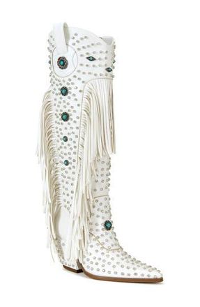 Azalea Wang Bennett Fringe Cowboy Boot in White at Nordstrom Rack, Size 7.5