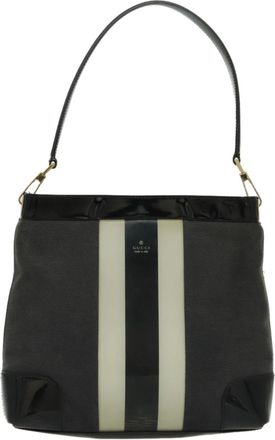 Gucci Web Grey Canvas Shoulder Bag (Pre-Owned)