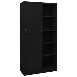 Berkfield Home Office Cabinet with Sliding Door Black 90x40x180 cm Steel | Size: 90 x 40 x 180 cm