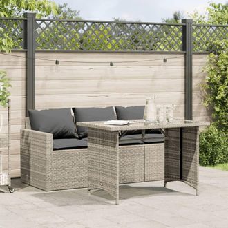 vidaXL Set Comedor Jard&iacute;n Y Cojines 2 Pzas Rat&aacute;n Sint&eacute;tico Gris Claro Vidaxl