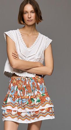 Farm Rio Cotton Smocked Floral Mini Skirt