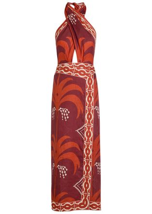 Johanna Ortiz Buen Viento Halterneck Linen Midi Dress - Red - 8 (UK12 / M)