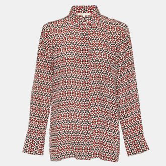 Maje Tricolor Geometric Print Silk Button Front Shirt