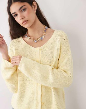 Abercrombie & Fitch Cardigan micro in maglia leggera gialla con bottoni-Giallo