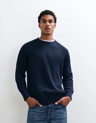 Selected Maglione blu navy a coste inglesi