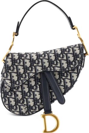 Dior Borsa a spalla Saddle mini in tela con motivo Oblique - Blu
