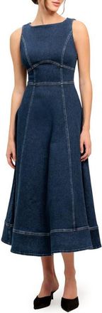 Flying Tomato Sleeveless Stretch Denim Midi Dress in Medium Indigo at Nordstrom, Size Large