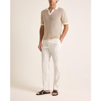 Orlebar Brown Horton Crochet Tailored Chevron Crochet Polo in Biscuit at Nordstrom, Size Xxx-Large