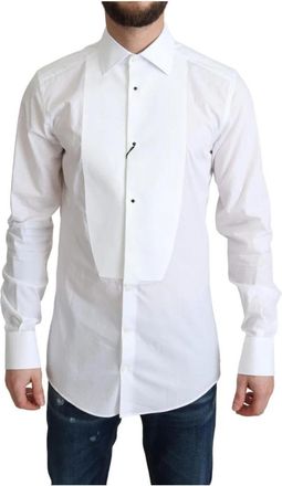 Dolce & Gabbana Klassieke Witte Bib Katoenen Poplin Herenoverhemd - Heren - Zakelijke Overhemden - Wit - S - Katoen - Overhemden