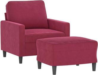 vidaXL Sillón con taburete terciopelo rojo tinto 60 cm Vidaxl