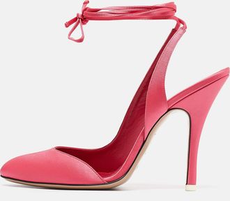 The Attico Pink Satin Carrie Ankle Wrap Pumps
