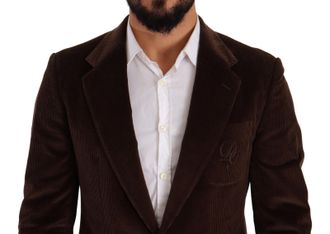 Dolce & Gabbana Mens Brown Corduroy Slim Fit Coat Dg Logo Blazer Cotton Clothing