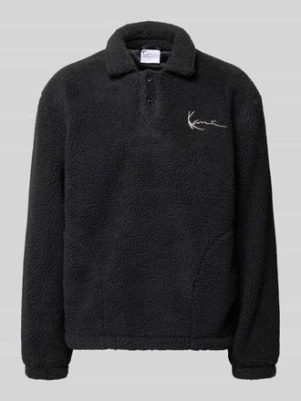Karl Kani Fleecepullover mit Umlegekragen und Knopfleiste in Black, Gr&ouml;&szlig;e XXL