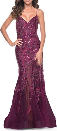 La Femme Mermaid Sequin and Beaded Embellished Prom Dress in Dark Berry at Nordstrom, Size 2