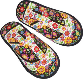 Generic Home Slipper Flower Peace Sign Warm Slipper Breathable Fluffy Slippers Comfortable Scuff Slippers For Winter Hotel Travel L