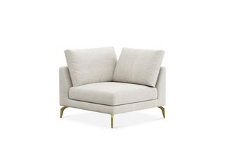 Castlery Lena Corner Sofa Customized, Performance Linen Weave, Sand, Brass Legs, Spill Resistant, Removable Covers for Castlery Sofas, Grey