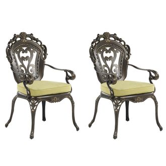 Beliani Beliani - Conjunto De 2 Sillas De Jard&iacute;n De Aluminio Marr&oacute;n Con Cojines De Asiento De Poli&eacute;ster Estilo Vintage Sapri