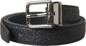Dolce & Gabbana Womens Glitter Belt Wmb405 - Black Leather - Size 90 cm