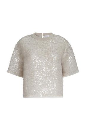 Brunello Cucinelli Dazzling embroidery T-shirt in Silver at Nordstrom, Size 3X-Large Eu