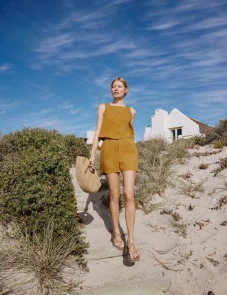 Nobody's Child Orange Linen-Blend Button Front Top