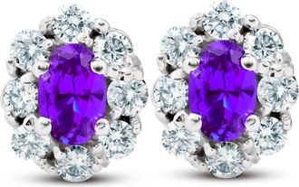 Pompeii3 3 Ct Amethyst & Diamond Halo Studs 14k White Gold