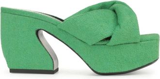 Sergio Rossi Platform Mules in Sponged Stijl - Dames - Muiltjes - Groen - 38 1/2 EU - Polyester - Schoenen