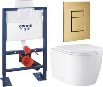GROHE Pack Wc Suspendido Grohe Sin Brida Y Carenado + Asiento Start + Bastidor De Altura Reducida + Placa De Accionamiento Cool Sunrise