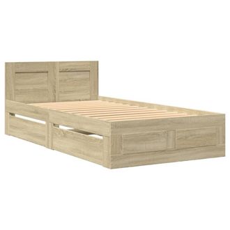 Berkfield Home Durable Bed Frame with Headboard without Mattress Sonoma Oak 90x1 in Light Tan | Size: Single