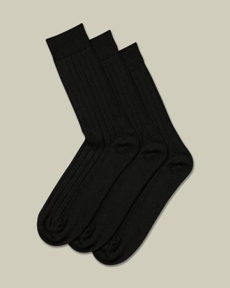 CHARLES TYRWHITT 3 Pair Merino Wool Multipack Socks - Black Size 10.5-13 by Charles Tyrwhitt