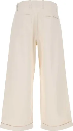 Etro Mens Melange Ivory Stretch Cotton Wide-Leg Pant White Exterior: Elastan Pantaloni Trousers