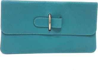 Hermès Blue Jean Chevre Myzore Leather Clutch Bag Pouch (Pre-Owned)