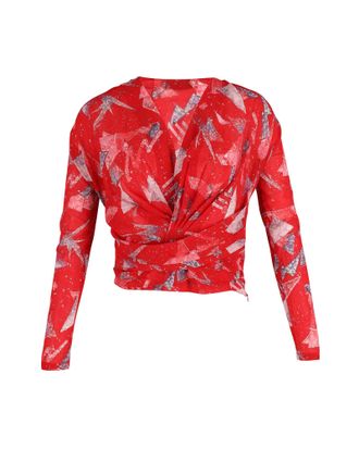 Iro Iro Gabot Pleated Printed Top in Red Silk