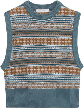 Brooks Brothers Fair Isle Lamswol Gebreide Vest - Dames - Ronde hals truien - Veelkleurig - S - Wol - Truien & Vesten