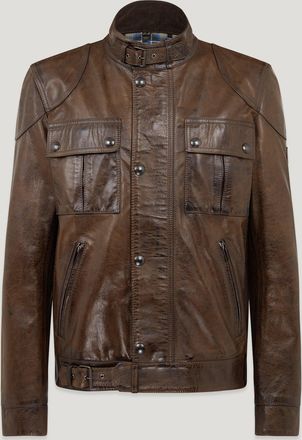 Belstaff Gangster Jacket Mens Hand Waxed Leather Dark Earth Size UK 34
