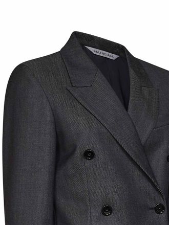 Balenciaga Womens Jacket Tailored Double-Breasted Dark Navy Blue Wool