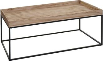 Hhg Mesa De Centro Hhg 866, Mesa De Centro Mesa Auxiliar, Madera Maciza Metal 46x110x60cm, Color Natural