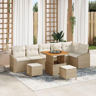 vidaXL Vidaxl - Conjunto De Sof&aacute; De Jard&iacute;n 9 Pcs Beige, Crema 80 X 80 X 71 Cm