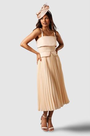 Coast Petite Square Neck Midi Dress in Champagne at Nordstrom, Size 4P