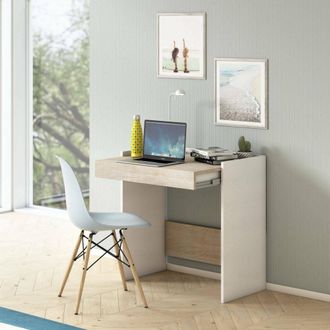 Dmora Scrivania Adri, Scrittoio Moderno Con Cassetto, Tavolo Da Studio O Ufficio Porta Pc Portalibri, 100% Made In Italy, 80x40h79 Cm, Bianco E Rovere - Dmo
