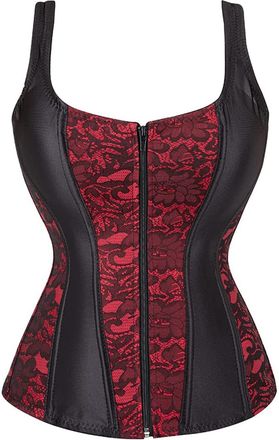 Generic Corset Top Bustier Lingerie for Women Zipper Front Flower Sexy Burlesque Vintage