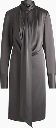 HUGO BOSS Womens Bascarva Tie Neck Long Sleeve Knee Length Dress - Grey - Size: 12