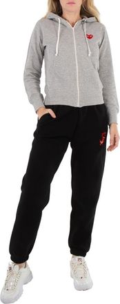 Comme Des Garçons Ladies Embroidered Hearts-appliqued Cotton-jersey Hoodie, Size X-Small