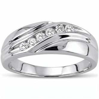 Pompeii3 Mens 14K White Gold 1/4ct Diamond Wedding Ring High Polished Smooth Band Size Selectable